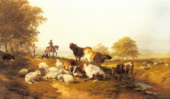 托馬斯 辛德尼 庫珀 Cattle And Sheep Resting In An Extensive Landscape